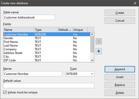 Creating a new database