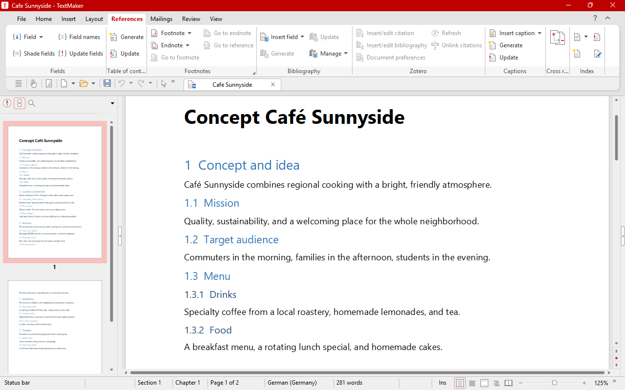 Improved outline view in TextMaker