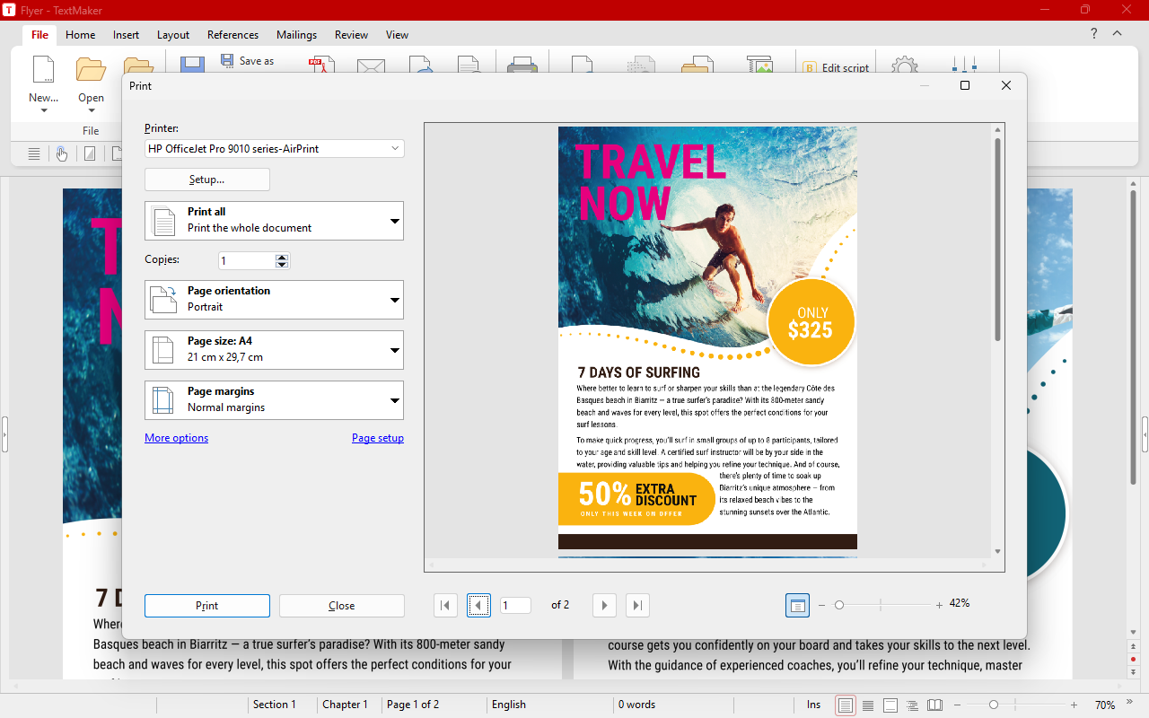 Combined print and preview dialog